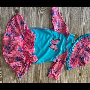 Butterfly print rash guard with hat set